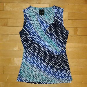Nic + Zoe Blue Print Ruched Wrap Tank Top S